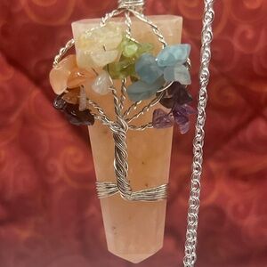tree of life carnelian multi crystals Pendant Necklace with 24 inch plated chain